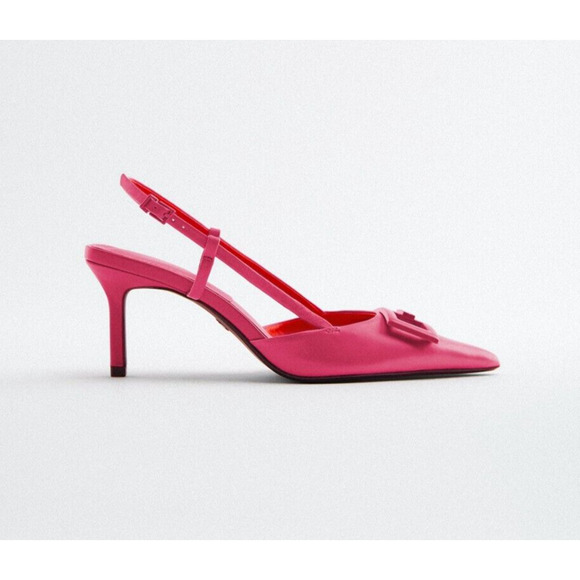 ZARA Leather Heels with Front Buckle NWT | Fuchsia Slingback Size 7.5 - Picture 15 of 16